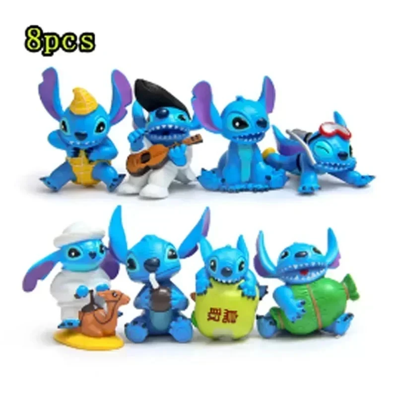 @ 10 Uds. De dibujos animados de Anime Lilo & Stitch Angel, modelo de figura de acción, colección de adornos de escritorio, decoración de pastel de cumpleaños, juguetes para niños