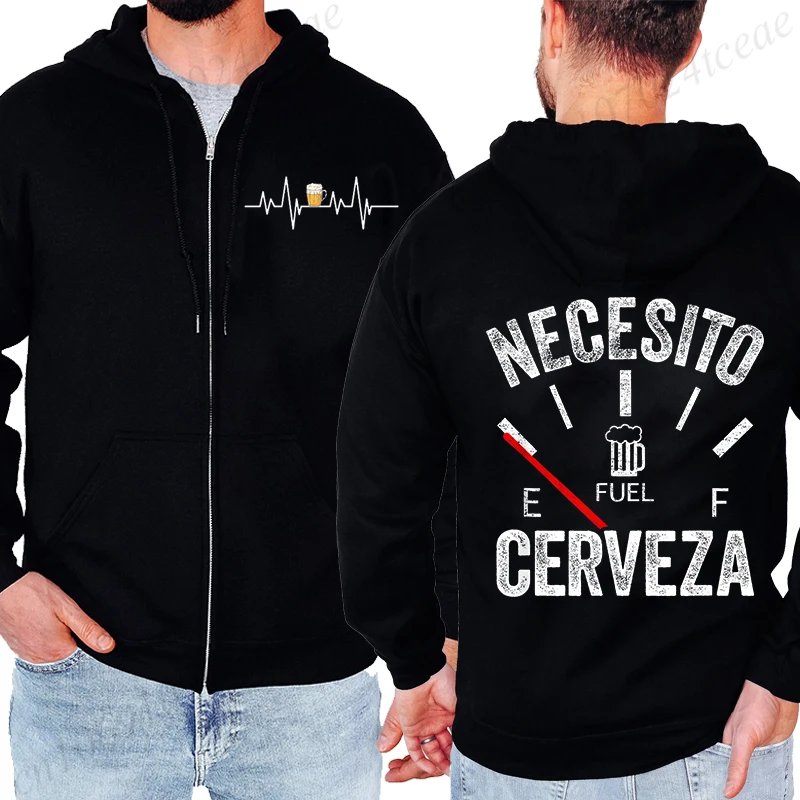 Popular Fun Cerveza Letter Print Hooded Hoodies Zip Up Men's Sweatshirts He Cerrado Más Bares Casual Hoodies Beer Party Jackets
