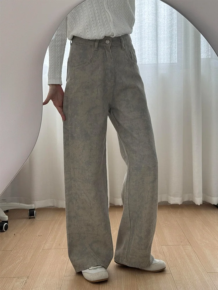 High Waist Wide Leg Denim Jeans Women's Autumn plus Size Tie Dye Print Unique Design Floor Length Straight Leg Pants