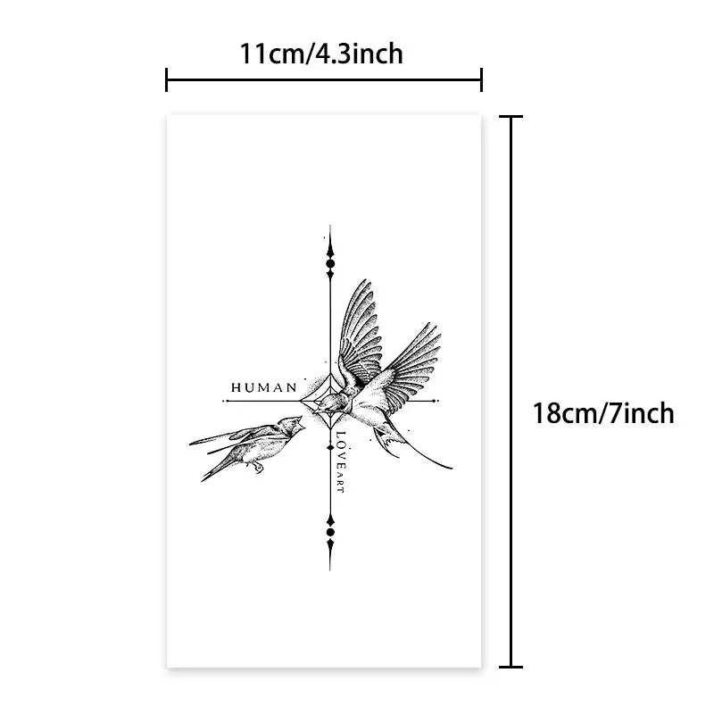 Durable waterproof one to two weeks pointer with love bird pattern temporary tattoo sticker to simulate fake tattoo