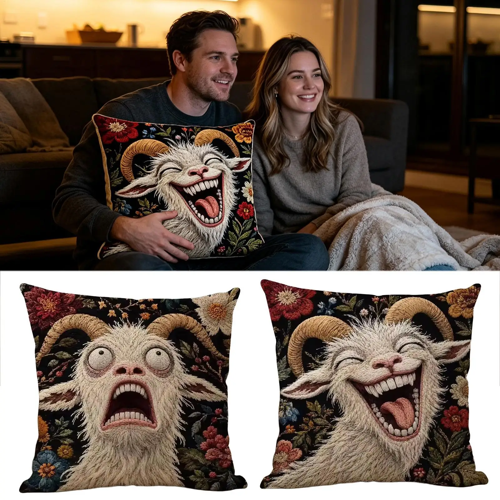 Funny Screaming Goat Cushion Cover Fabric Double-Sided Breathable Perfect For Home Decor Washable Wrinkle-Resistant
