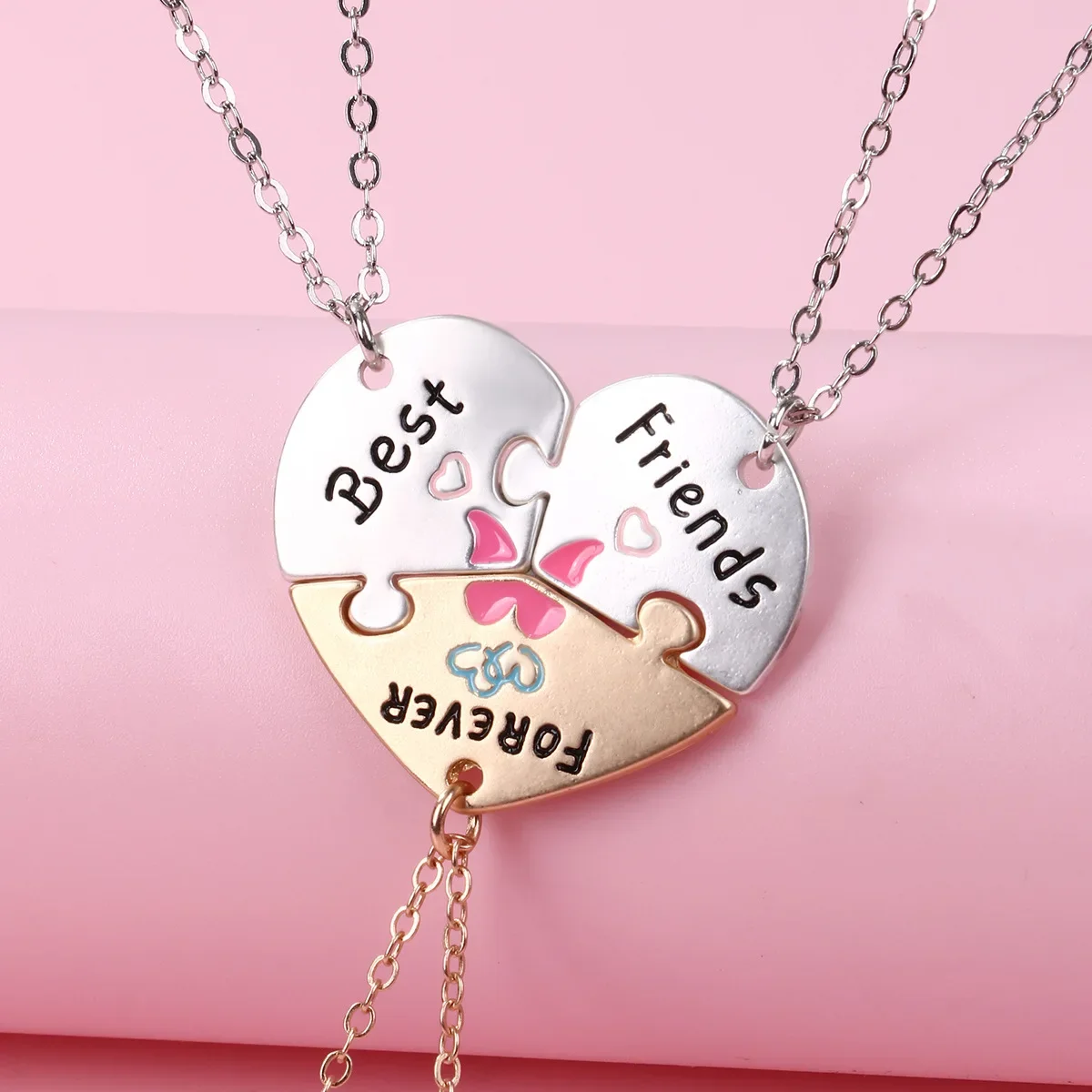 3pcs Heart-shaped Best Friends Forever Necklace for Women Trendy Stitching Pendants Jewelry BFF Friendship Birthday Gifts 2025