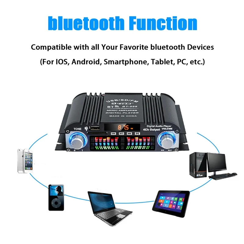 BT-998 HIFI Digital Audio Amplifier LCD Display ClassD Power Amplificador Bluetooth Radio Car Home Speaker FM USB SD-ELEC view 6
