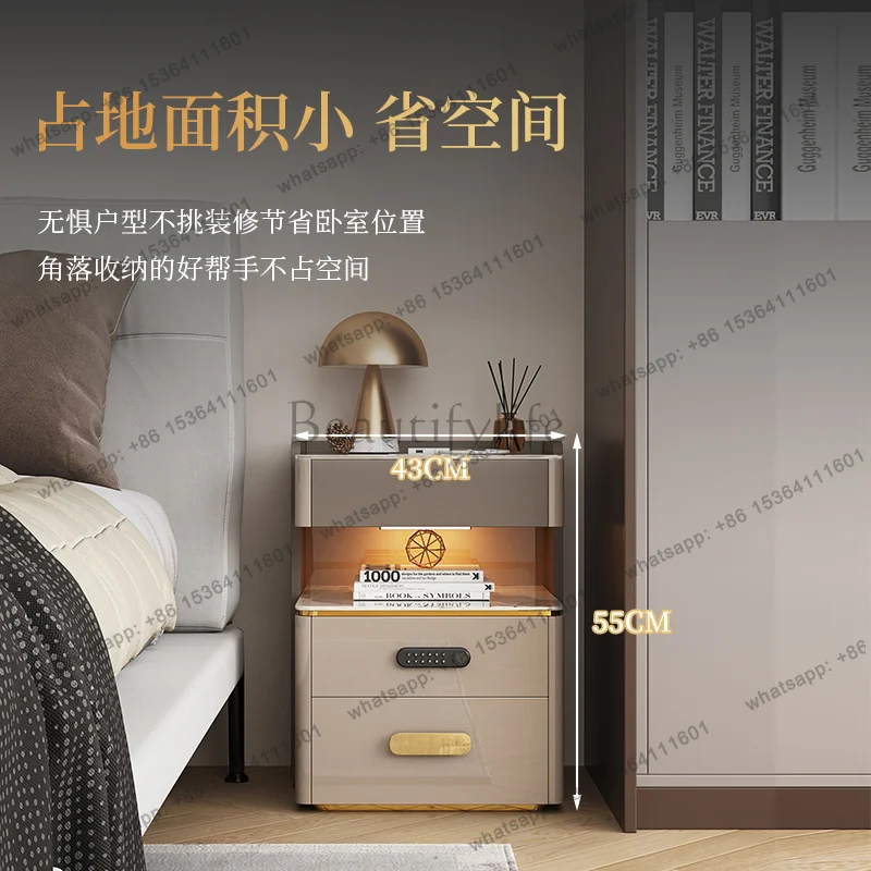 LJY Smart Nightstand with Charging and Built in Safe Modern Luxury Multifunctional Bedside Table for Home Bedroom Organizer