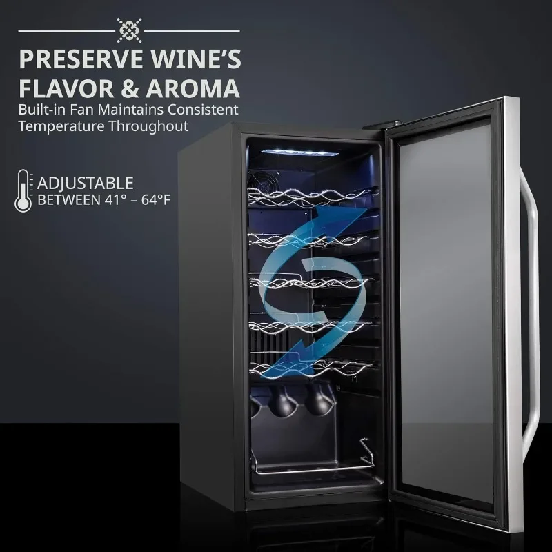 Ivation 18 Bottle Compressor Wine Cooler Refrigerator w/Lock | Large Freestanding Wine Cellar For Red, White