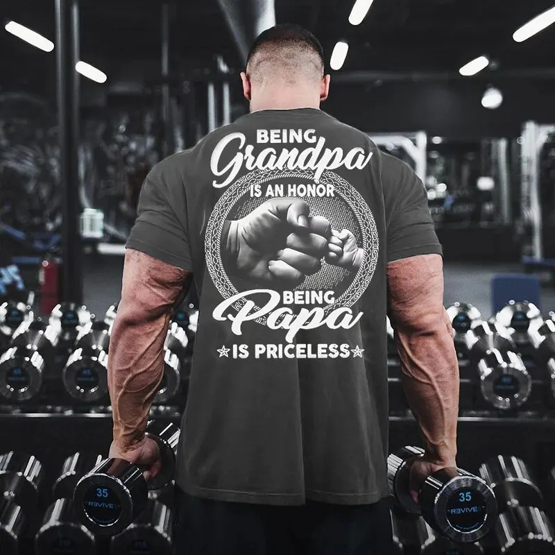 

New Men's T-Shirt Special Being Grandpa Being Papa Printed Round Neck Casual Vintage Short-Sleeved Daily Streetwear Clothing Top