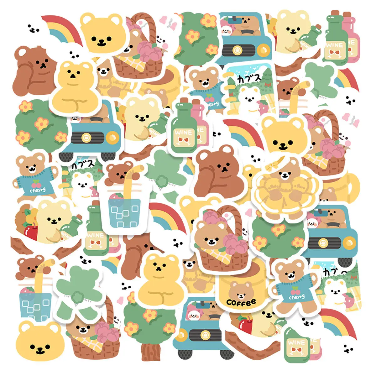 45pcs Korean Cute Cartoon Animal Teddy Bear Picnic Diary Collage with Exquisite Patterns Student DIY Laptops Decoration Stickers