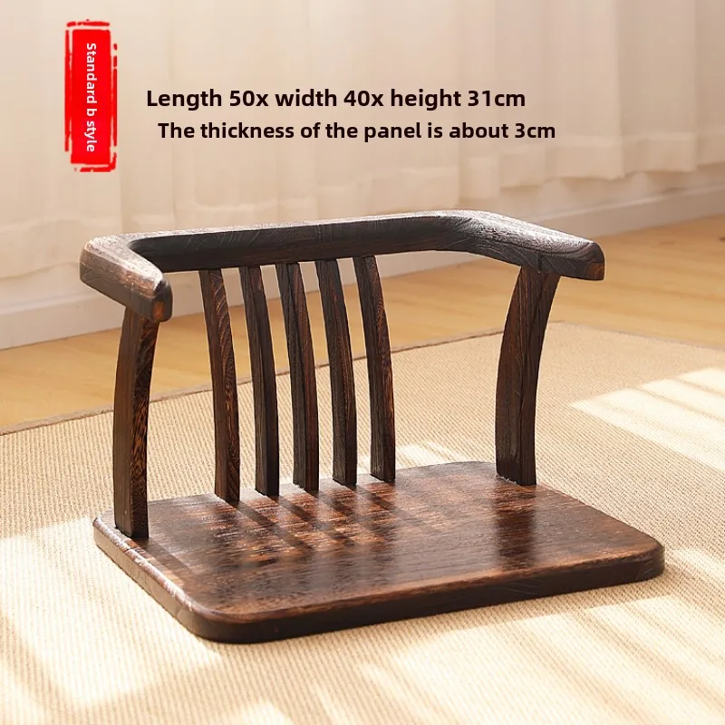 كرسي تاتامي ياباني من الخشب الصلب مع مسند ظهر لحفل الشاي كرسي بذراعين على طراز زن للشرفة أو غرفة المعيشة
