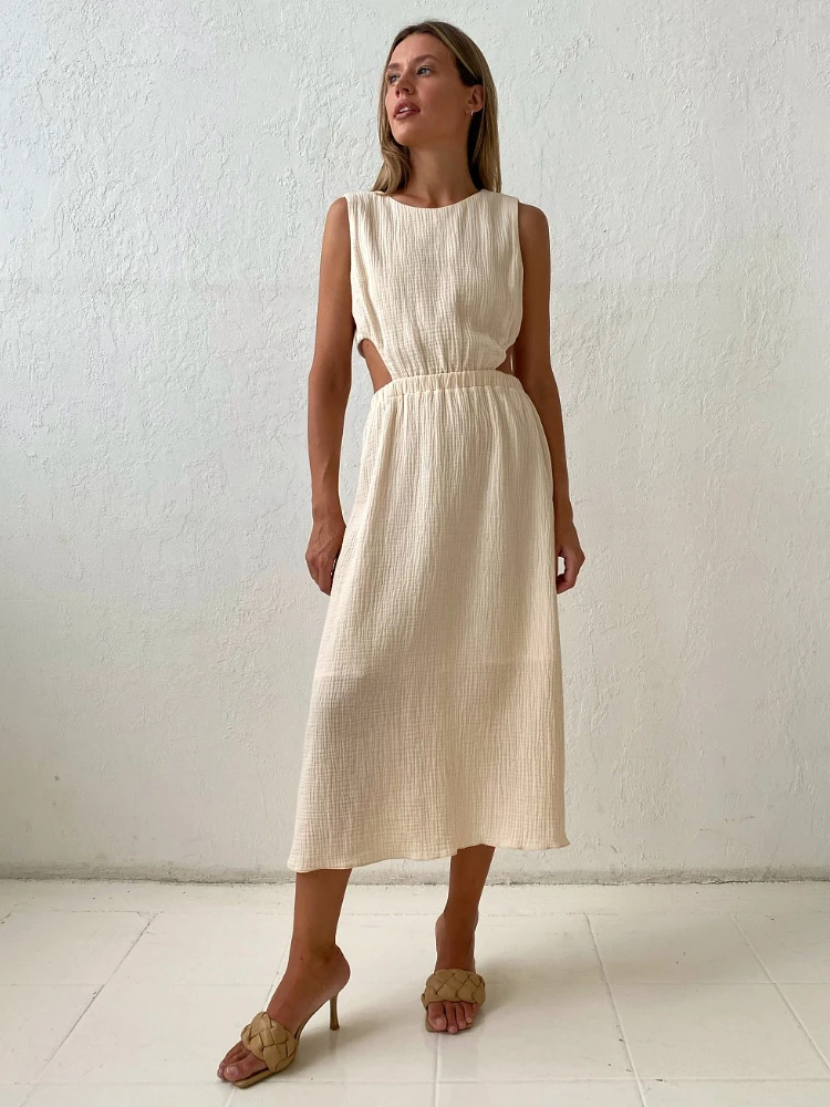 Bornladies Holiday long Dress Woman 100% Cotton Loose splicing Summer sleeveless Dress Casual Lady Dress 2023