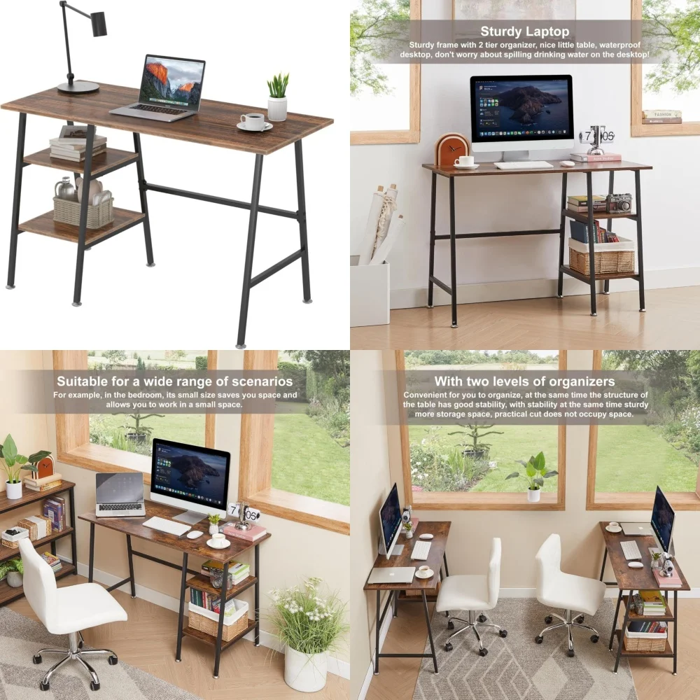 

Computer DesksModern 43 Inch Computer Desk with Shelves for Study Work and Office Use Space Saving Writing Table for Home and