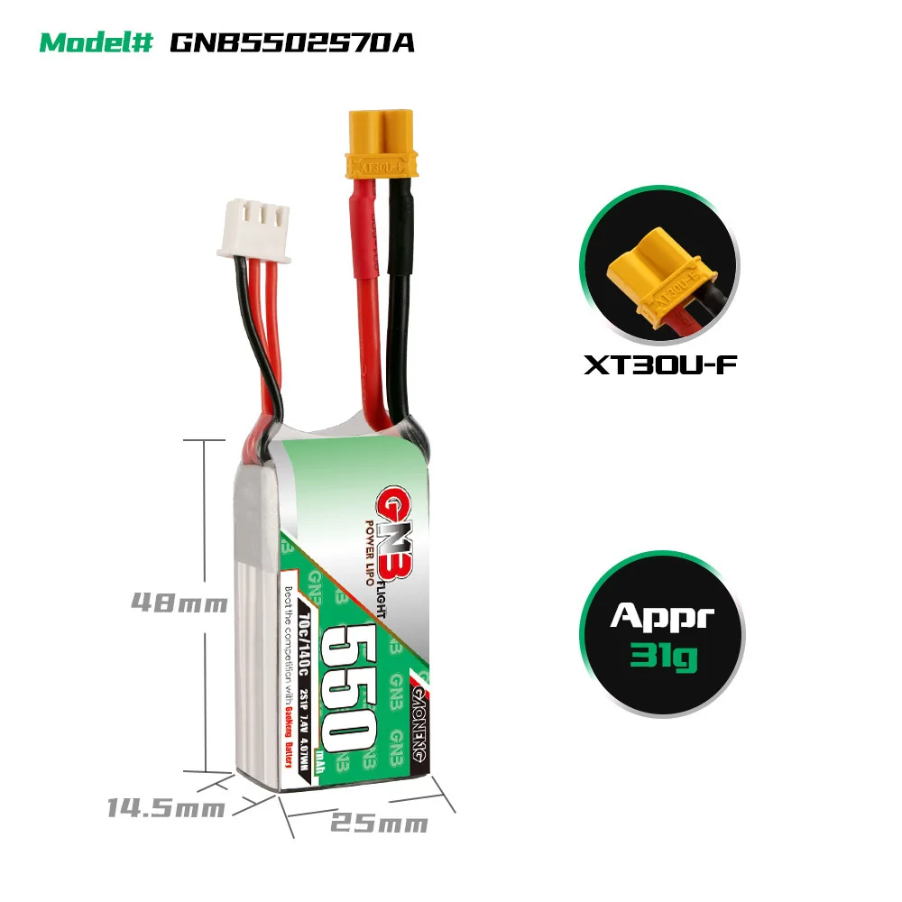 1-10 sztuk GNB 2S 7.4V 550mAh 70C/140C bateria Lipo do Torrent 110 FPV drony wyścigowe części zdalnie sterowany Quadcopter 7.4V drony baterii