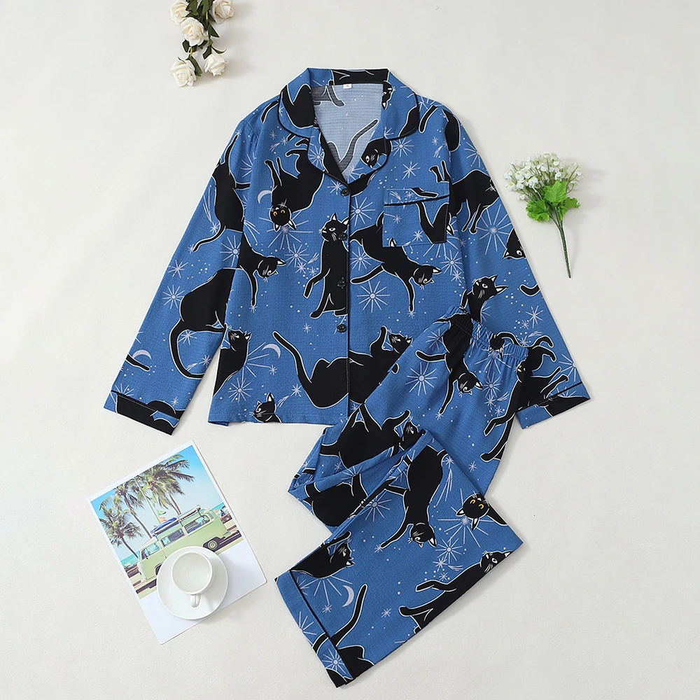 

2Pcs Women's Pajamas Comfortable Lapel Long Sleeve Pants Set Casual Cardigan Home Clothes Button Homewear 2025 Fall Winter New