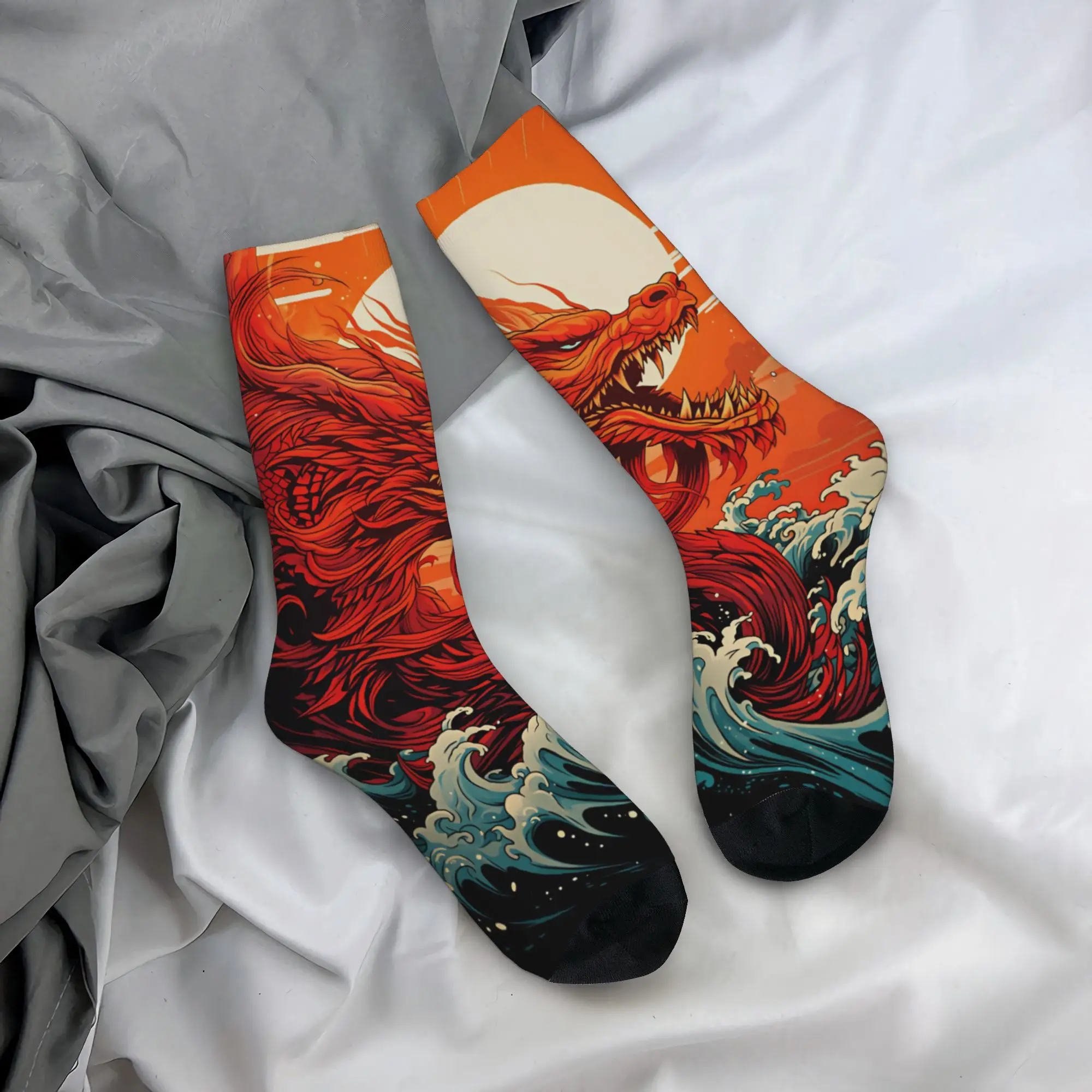 

Japanese ukiyo e Red Dragon Socks Novelty Stockings Winter Anti Skid Unisex Men Socks High Quality Printed Outdoor Socks