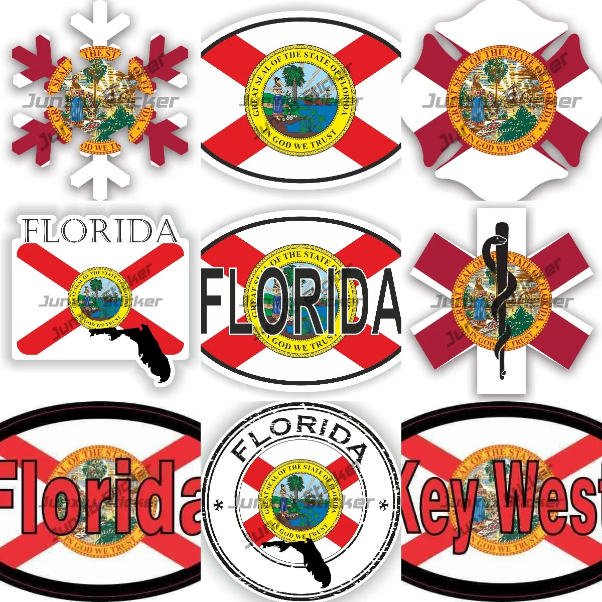 Florida Star of Life Flag Sticker USA Florida Seal Round Snowflake Ems Emt Emergency America Country Code Oval FL Weatherproof