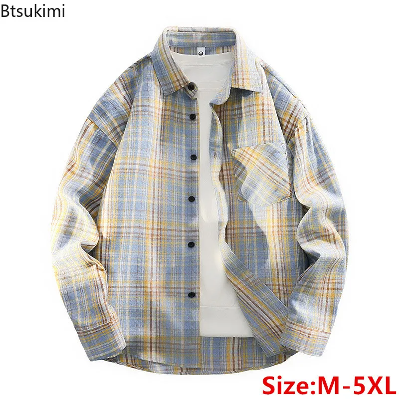 

2026 New Mens Vintage Plaid Casual Shirts Spring Autumn Long Sleeves Shirts Male Korean Version Trendy Casual Youth Couple Shirt