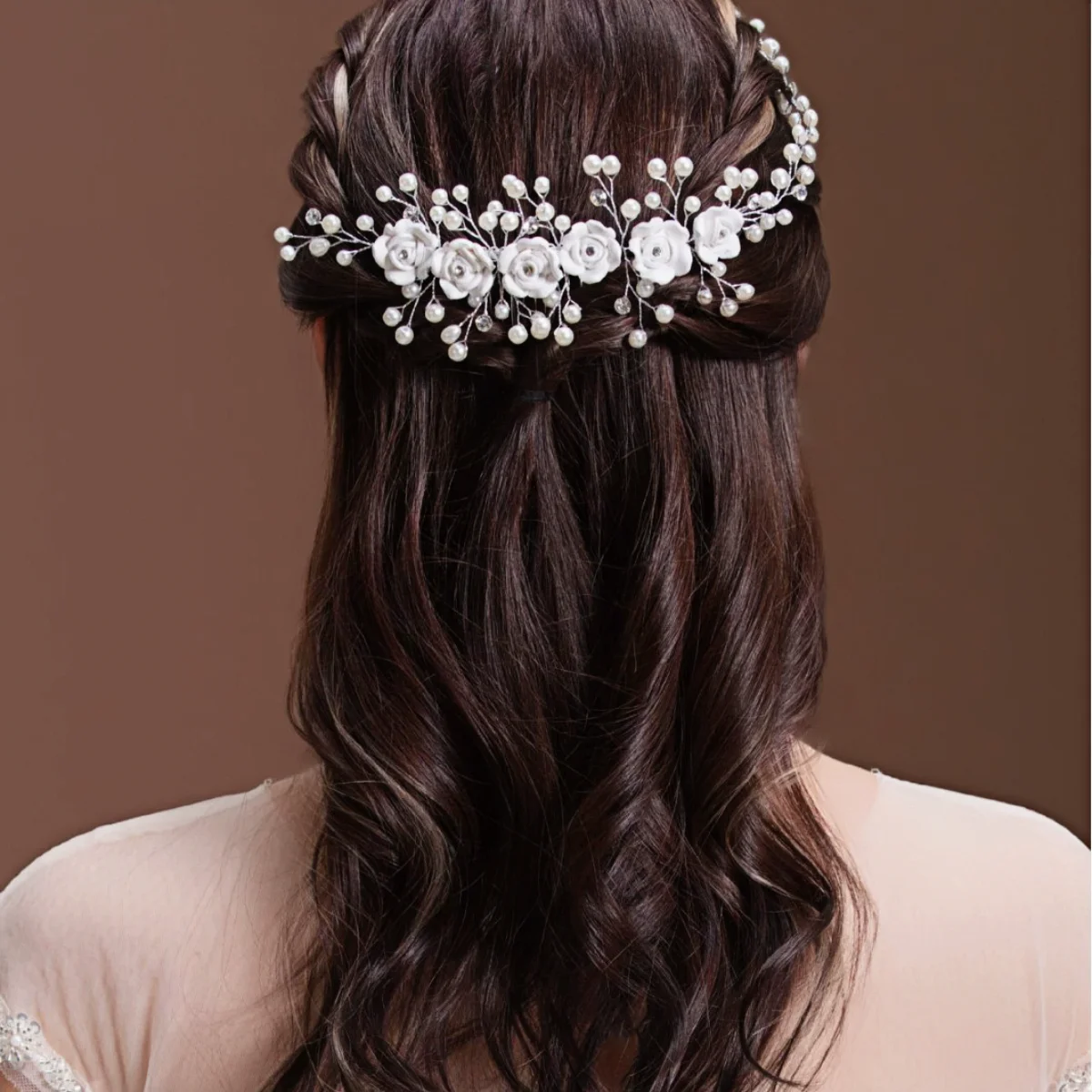 Newest White Pottery Flower Pearls Hair Combs Handmade Austrian Crystal Wedding Hair Jewelry Accessories Bride Hairpieces