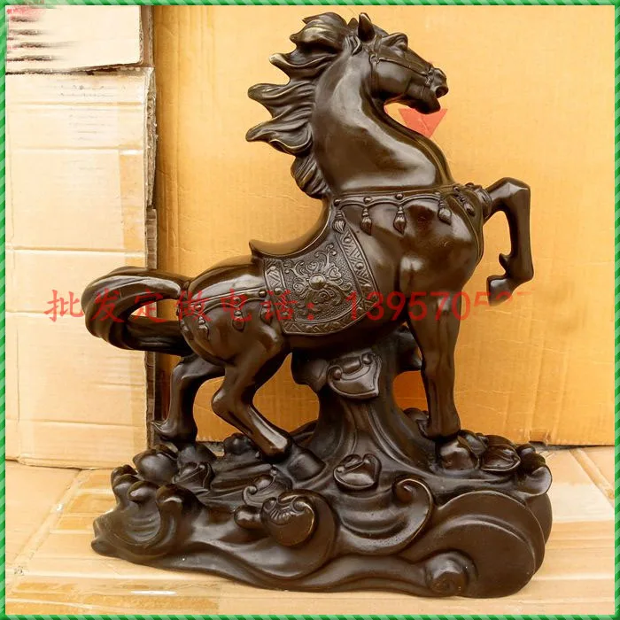 39CM Large HOME company Shop Business art thriving business Success Good luck horse Mascot brass Decorative sculpture