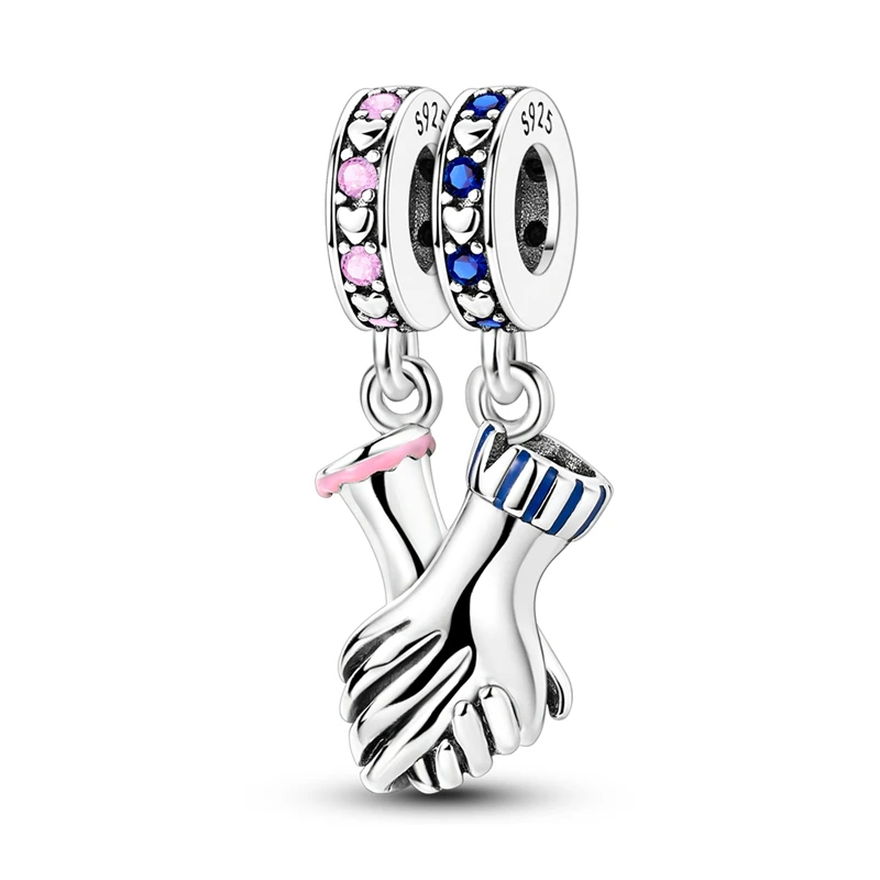 

925 Sterling Silver Valentine's Day Hand in Hand Combination Charms Besds Fit 3mm Original Bracelet DIY Women Birthday Jewelry