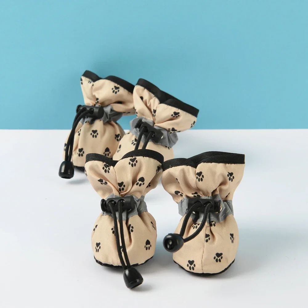 4pcs/set Winter Waterproof Dog Shoes Small Medium Dogs Soft Anti-slip Warm Adjustable Puppy Rain Boots Yorkshire Pug Supplies