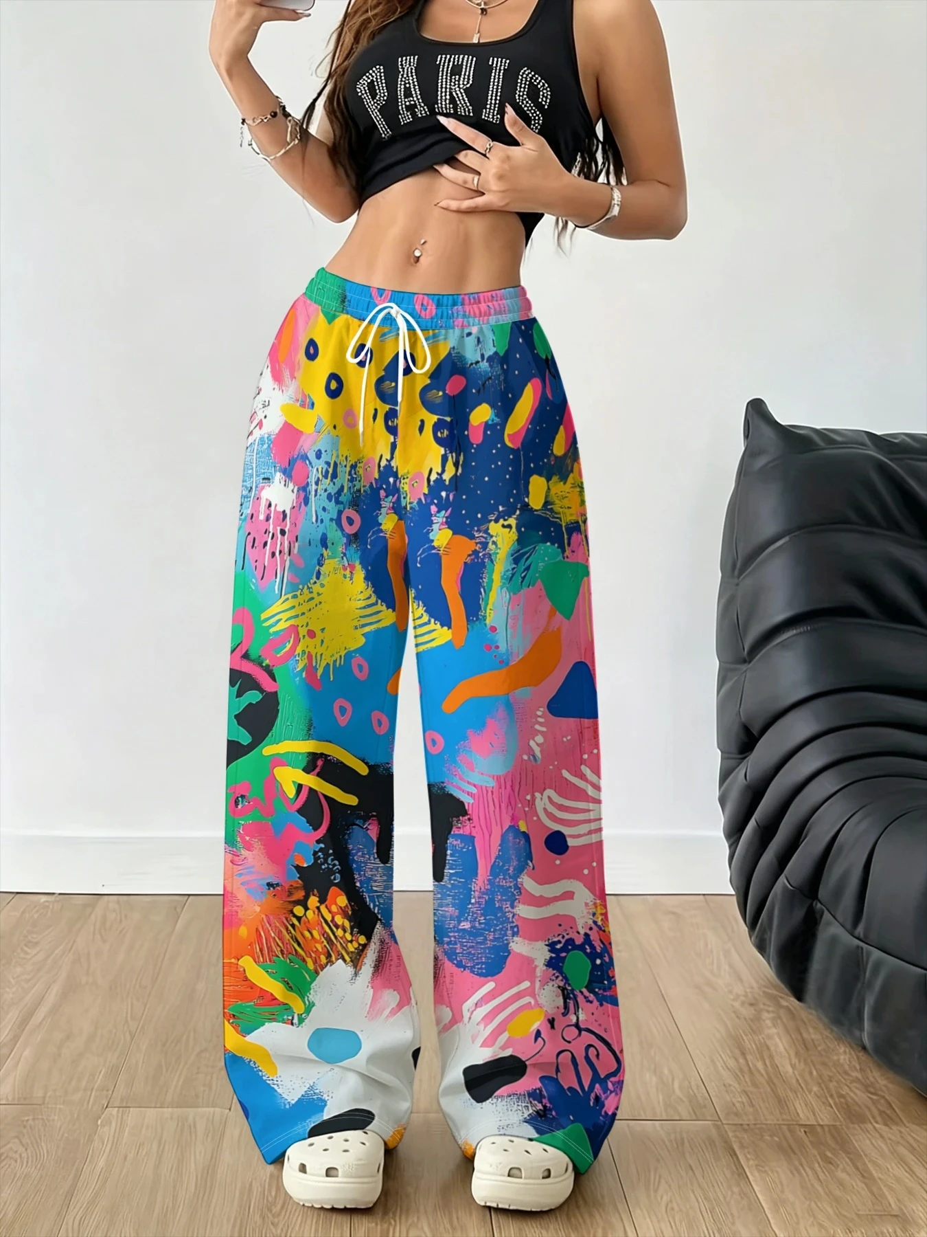 Internet-Promi Amerikanische Streetwear Dopamin-Bedruckte Weite Hose für Männer und Frauen, Lose und Vielseitige Trendige Freizeithose – Detail 6