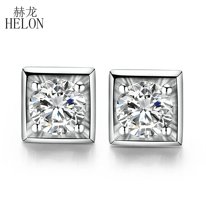 

HELON Moissanite Stud Earrings Solid 14K 10K White Gold 2ct Moissanite Lab Grown Diamond Stud Earrings Trendy Jewelry Gift