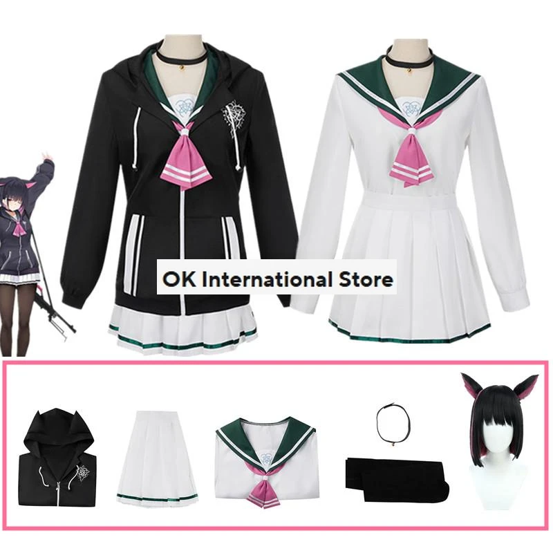 Anime Blue Archive Kyoyama Kazusa Cosplay Costume For Women XS-XXXL Girl Black Hoodie Sailor Suits Skirt Pink Bow-Tie Halloween