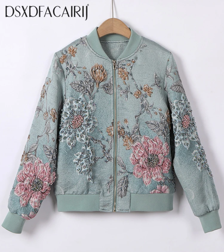 

DSFACAIRIJ Women's O-Neck Beaded Jacquard Jacket with Long Sleeves And Pockets Elegant Early Autumn Party Fashion for Females
