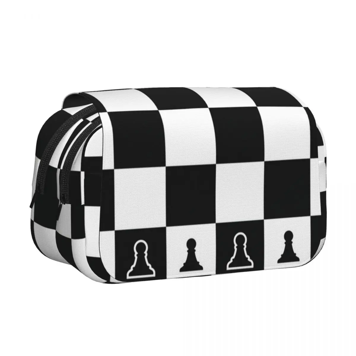Chess Board Black And White Grid Checkered Pencil Cases Pen Holder Hard Shell Leather Big Capacity Pen Box Pencil