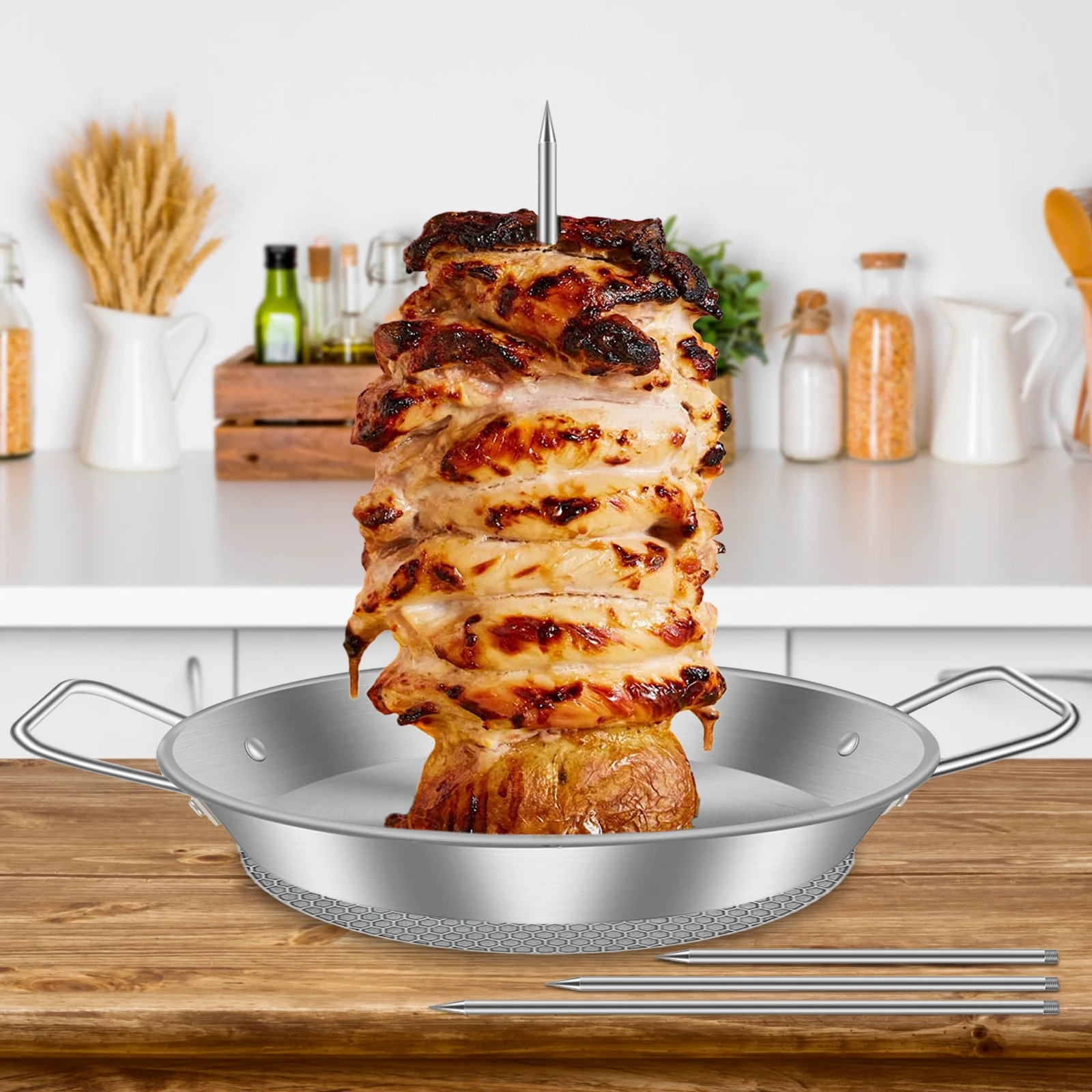 

New Al Pastor Skewer for Grill Stainless Steel Vertical Skewer Stand with 3 Removable Spikes 8in / 10in / 12in Brazilian