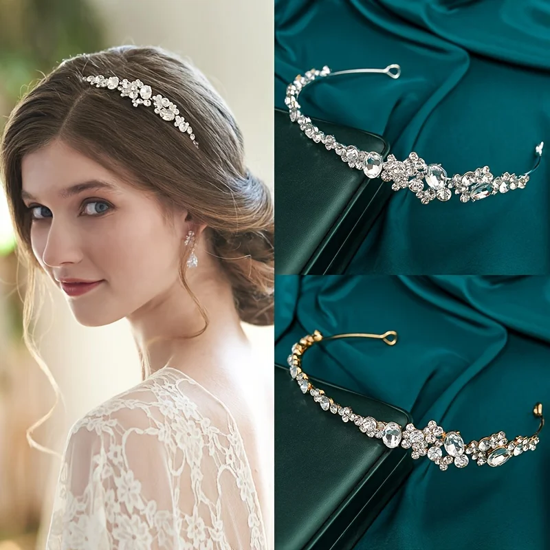 Trendy Bride Headband silver color Rhinestone Crystal Tiara Wedding Crown Princess Tiara Jewelry Bride Wedding Hair Jewelry
