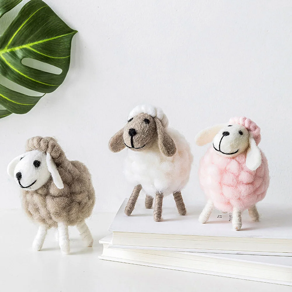 Mini Handmade Ornament Christmas Holiday Wool Statue Miniature Felt Sheep Figurines Home Decoration Party Supplies