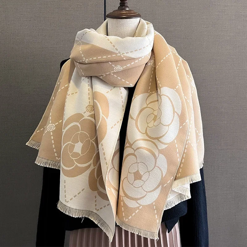 Winter Warm Shawl Elegant Floral Cashmere Scarf Women Thick Blanket Wrap Pashmina Bufanda Tassel Female Long Foulard 2023