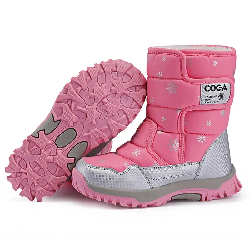 Kids Snow Boots For Girls Winter Warm Shoes With Fur Pink,Black Children Boys Booties  Outdoor Non-slip Sole Size 27-38# BT9905