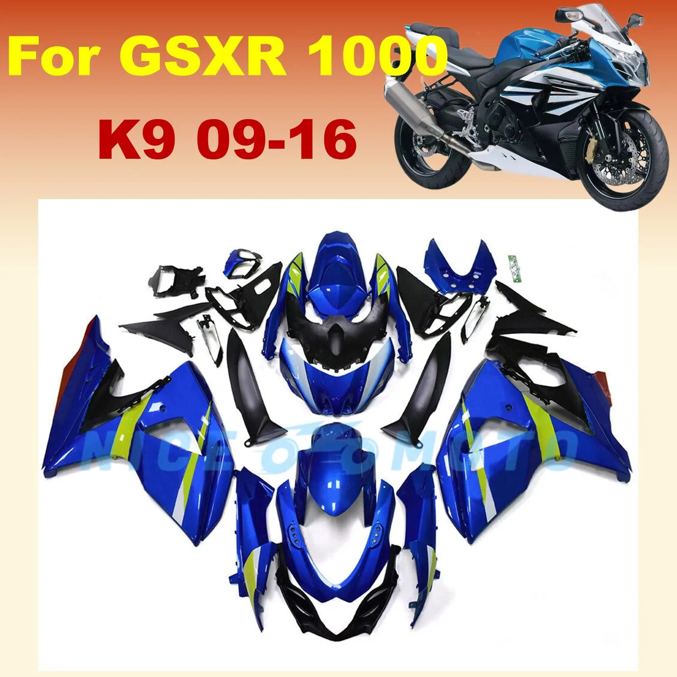 For Suzuki GSXR1000 2009-2016 Fairing Kit  K9 2010 11 12 13 14 15 GSXR 1000 Custom Bike Rebuild blue green