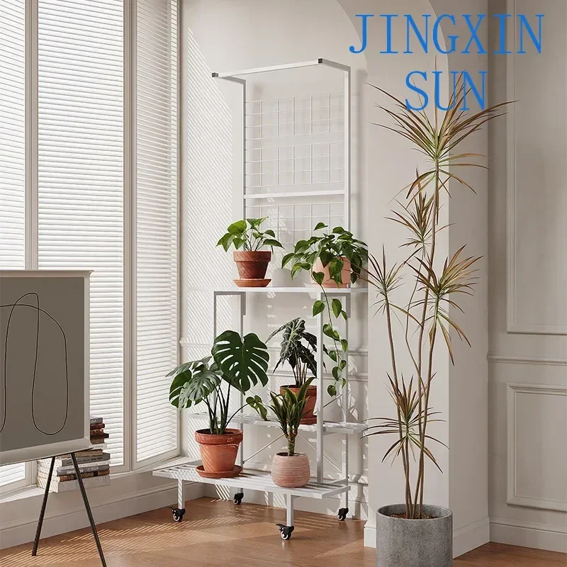 Outdoor balcony wrought iron flower stand Floor-to-ceiling multi-layer dill flower stand Indoor wheeled movable household rack
