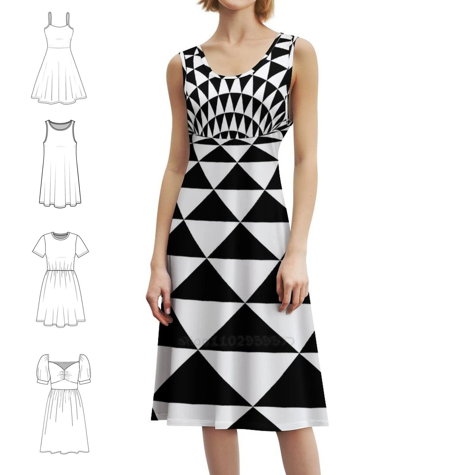 

Портал абстрактных оптических иллюзий (черный/белый) Повседневное платье в корейском стиле для женщин Простые повседневные офисные женские платья