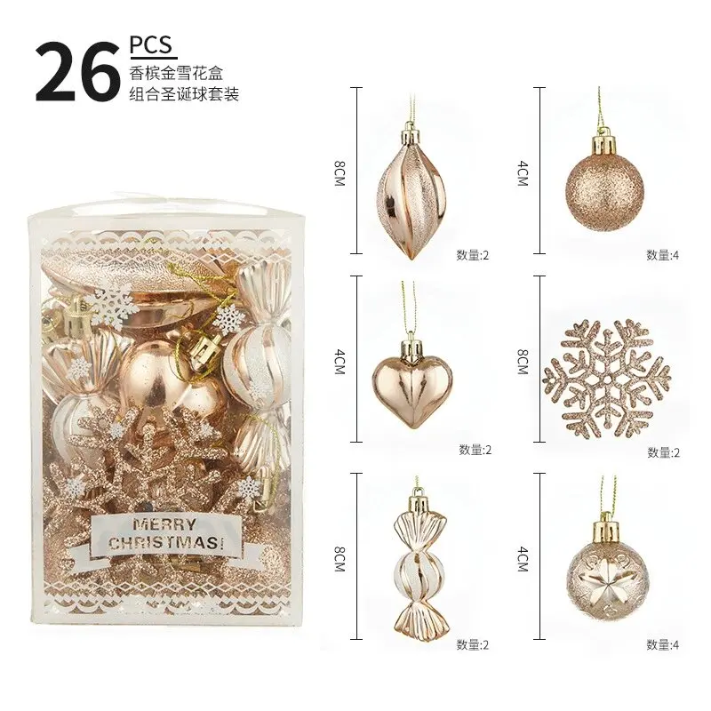 

26pcs Glitter Christmas Tree Balls Ornaments Set Hanging Pendant Snowflake Design For Xmas Tree Party Home Decoration 2025