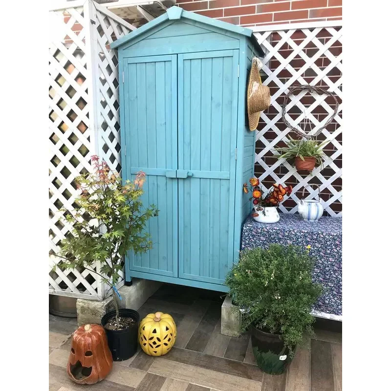 Outdoor Storage Cabinet Weatherproof Preservative Wood Balcony Garden Shed for Courtyard Sundries and Gardening Tools
