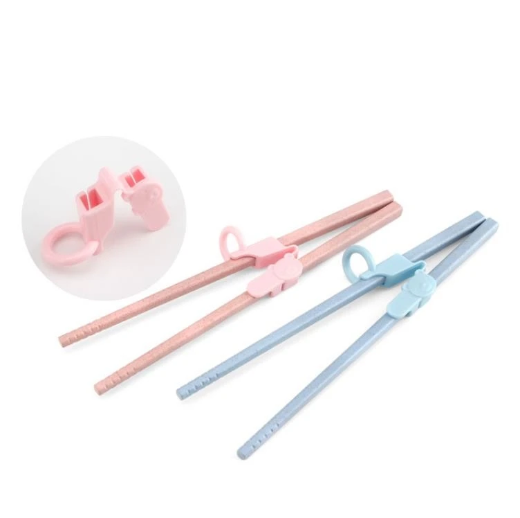 100sets Fashion Blue Pink Kids Caring Accessories Babies Cartoon Bear Training Learning Chopsticks Helper Kitchen Supply SN4227