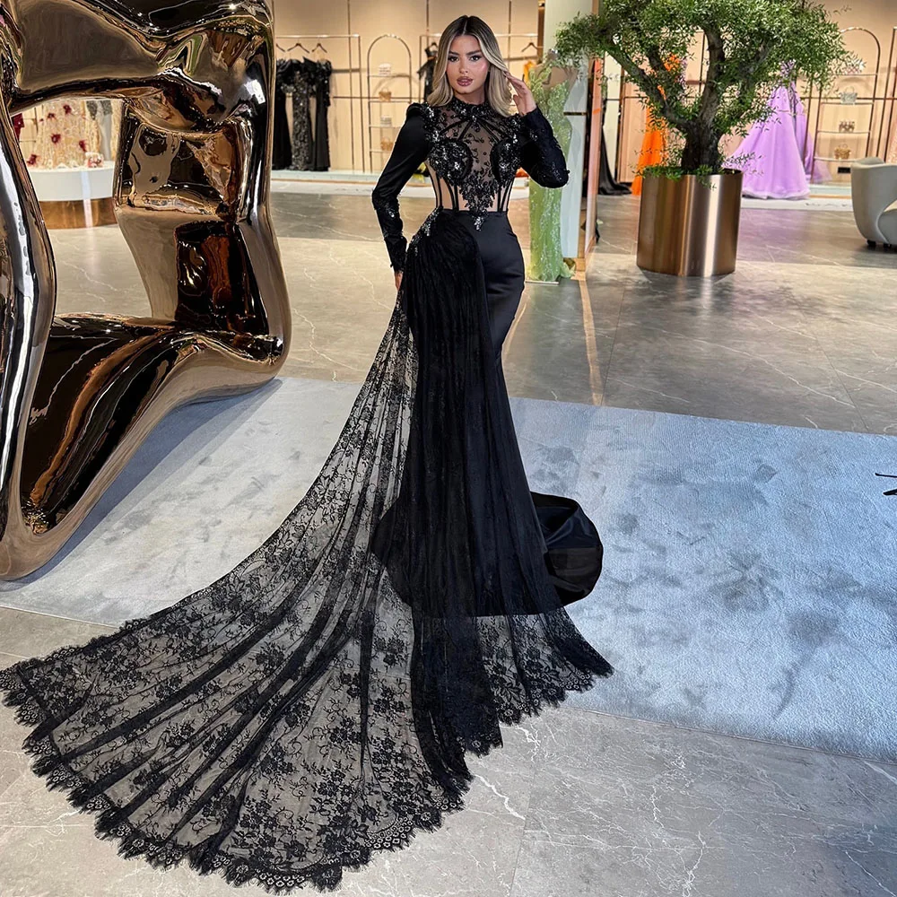 Sparkly Evening Dresses For Women Long Sleeves Mermaid Party Dress With Train Arabic Dubai Prom Gowns 2025 Customized