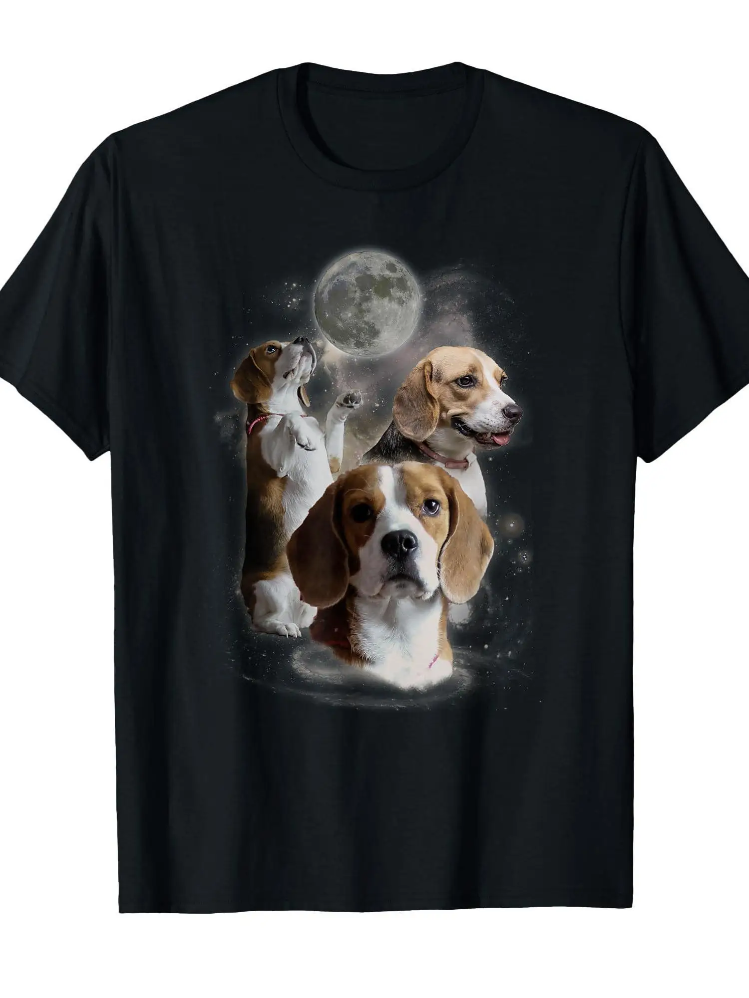 

Beagle Howling At Moon Graphic Cotton Short Sleeve T-Shirt Funny Dog Lover Casual Crew Neck Tee