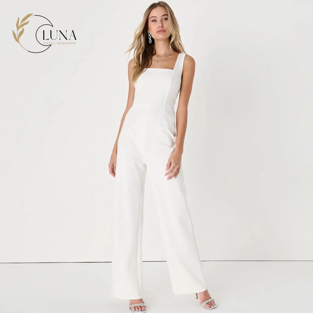 Luna Customized Simple Wedding Jumpsuit for Bride Square Collar Sleeveless Bridal Gown Formal Dress Prom Dresses 2026