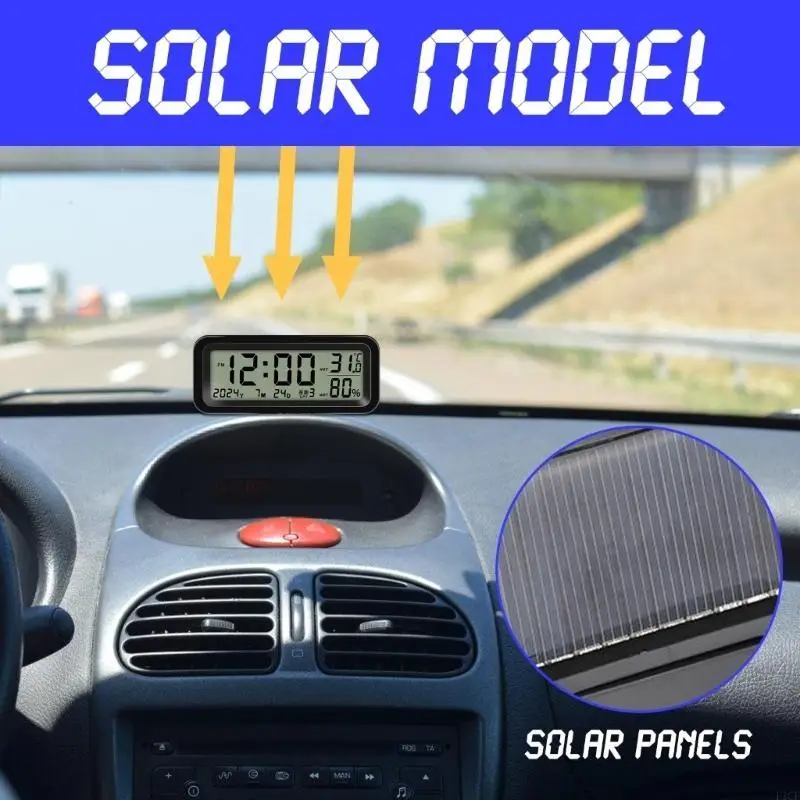 F1CF Solar Car Digital LCD Clock & Temperature Display Auto Dashboard Clocks Watch
