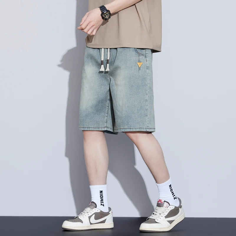 Men's Comfort Tencel Lyocell Stretch Denim Shorts  Summer Elastic Waist 5-Inch Lightweight Breathable Casual Jeans Shorts