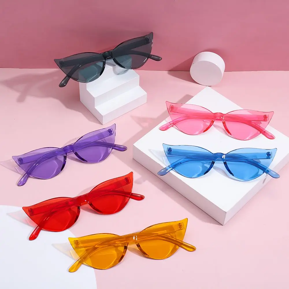 

Party Favor Transparent Trendy Rimless Eyewear Sunglasses for Women Cat Eye Sunglasses