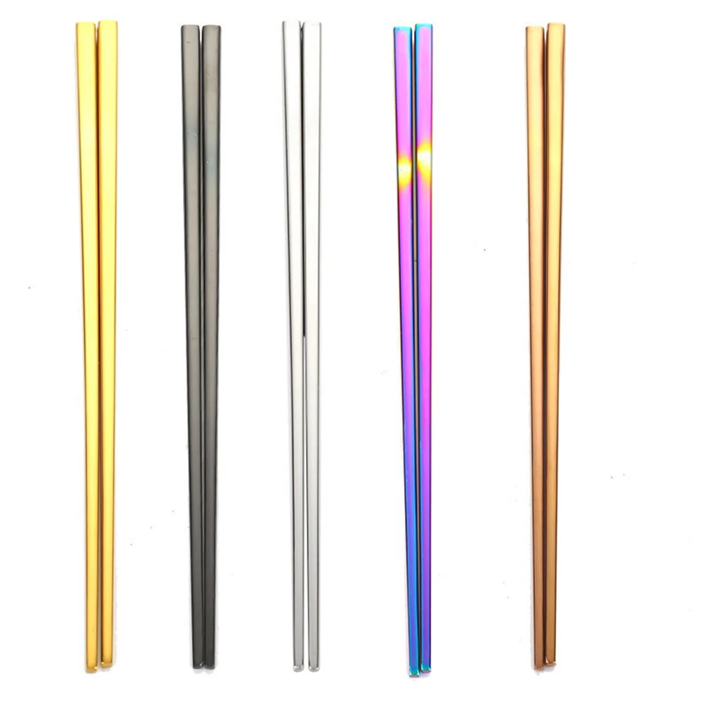 

1 Pair 304 Stainless Steel Square Chopsticks Reusable Metal Polished Dishwasher Safe Kitchen Storage Organizer Home Use Silver