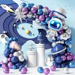 118 Pieces Space Themed Blue Purple Silver Galaxy Astronaut 4D Foil Balloon Garland Arch Kit Boy Kids Birthday Party Decorations