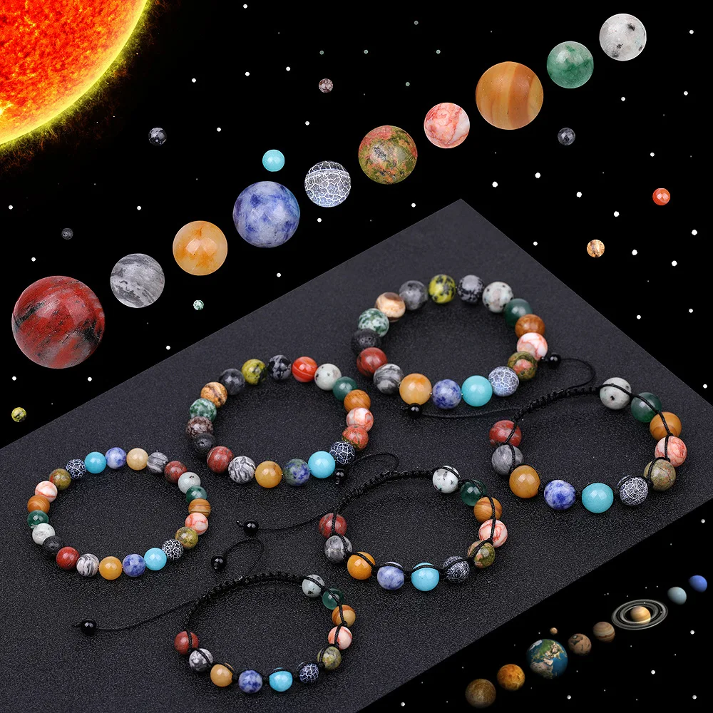Newly Arrived Jewelry Simulated Gemstones Eight Planets Woven Rope Solar System Stone Bracelet UNISEX Mysterious Charm Bracelet