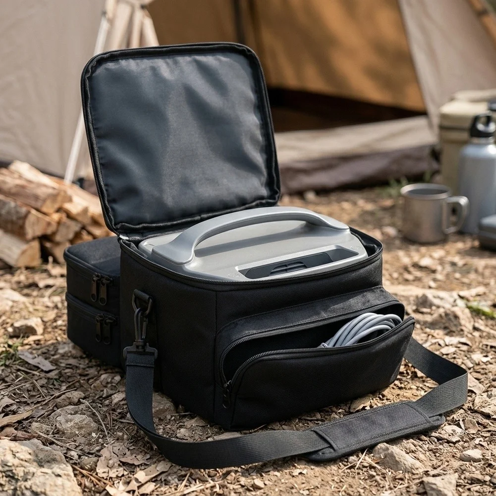 Black Nylon Carrying Bag for EcoFlow River 2 River 3 Portable For Power Stations with Dual Zippered Front Compartment