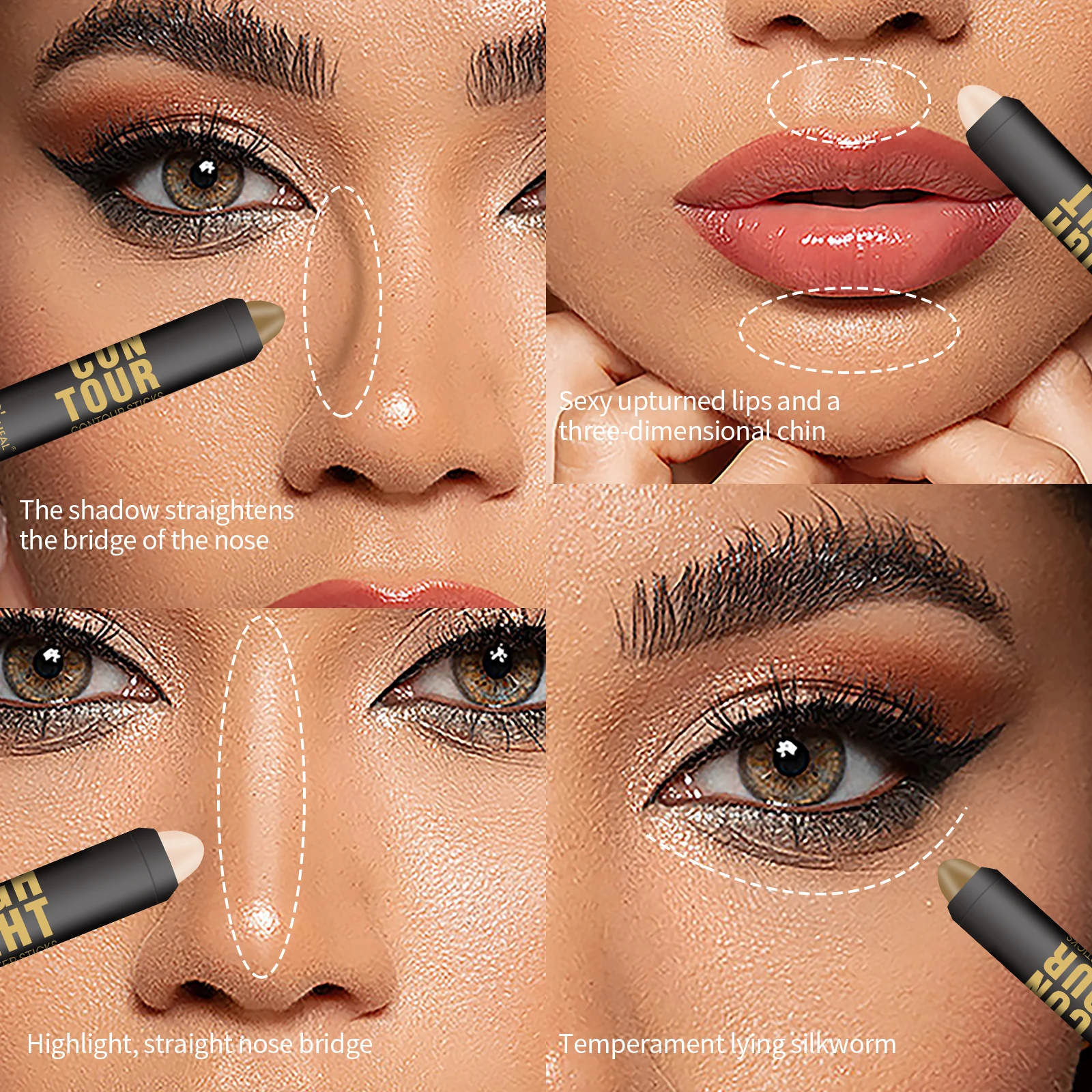 Professioneller Contour Stick Highlighter Concealer Seidenraupen-Nasenschatten-Make-up-Stift zur Gesichtsformung und Hervorhebung von Kosmetika